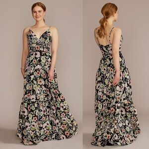 DB Women's Elegant Maxi Dress V-Neck Classic Evening Cocktail Floral Print